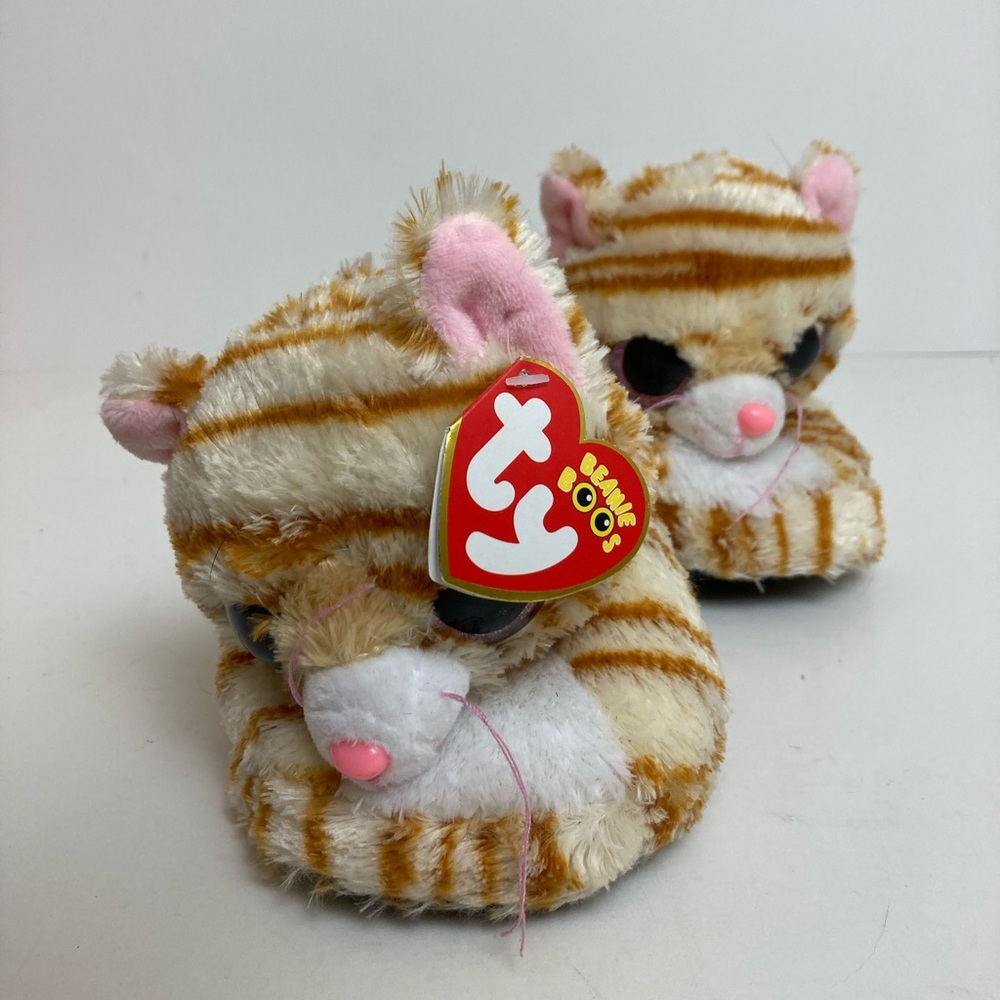 TY New Tan Striped Kitten Kids Slippers #P
